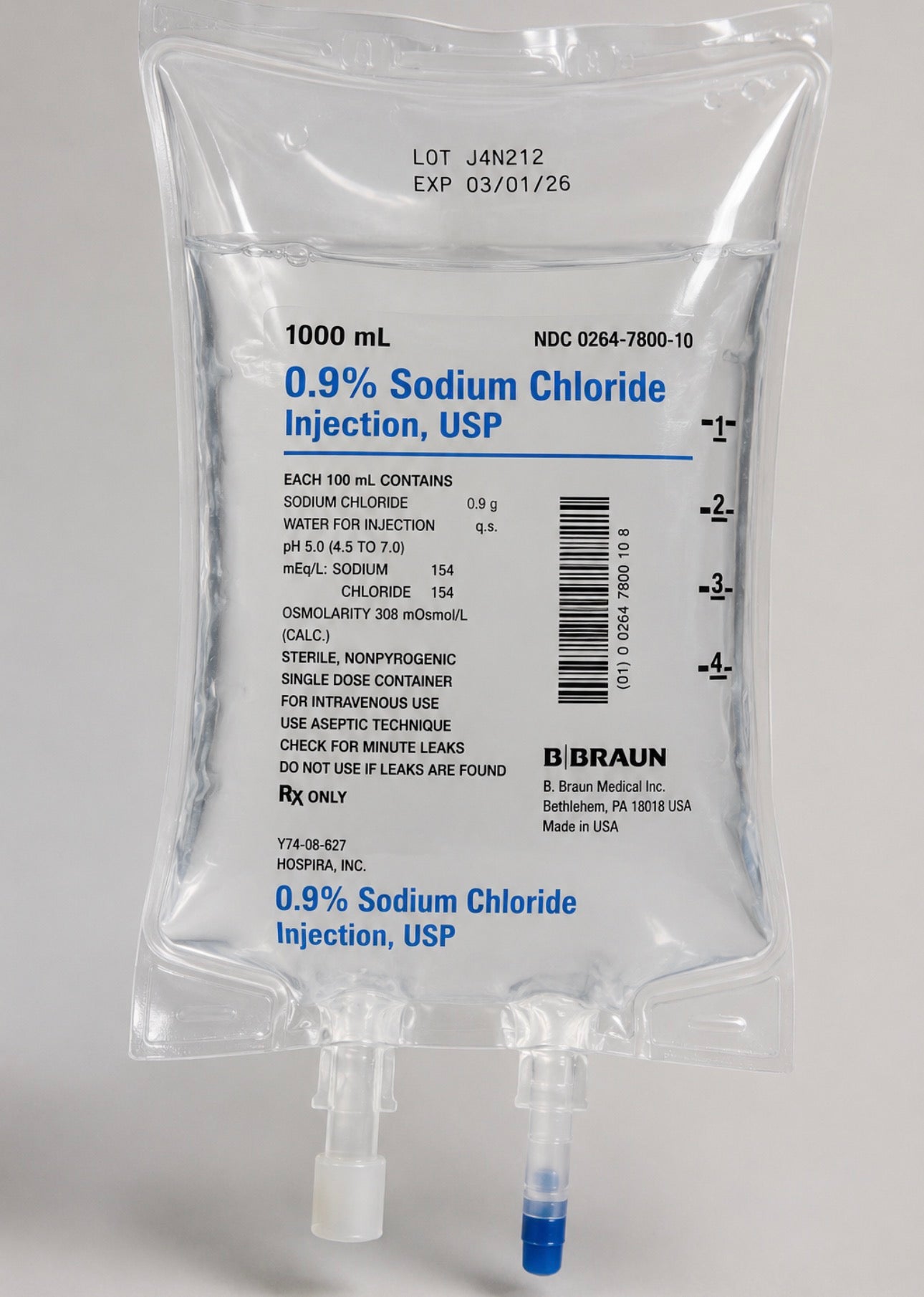1000ml 1 liter 0.9% sodium chloride nacl dehydration EMT/EMS RN nursing Practice Sealed Exp 07/2027