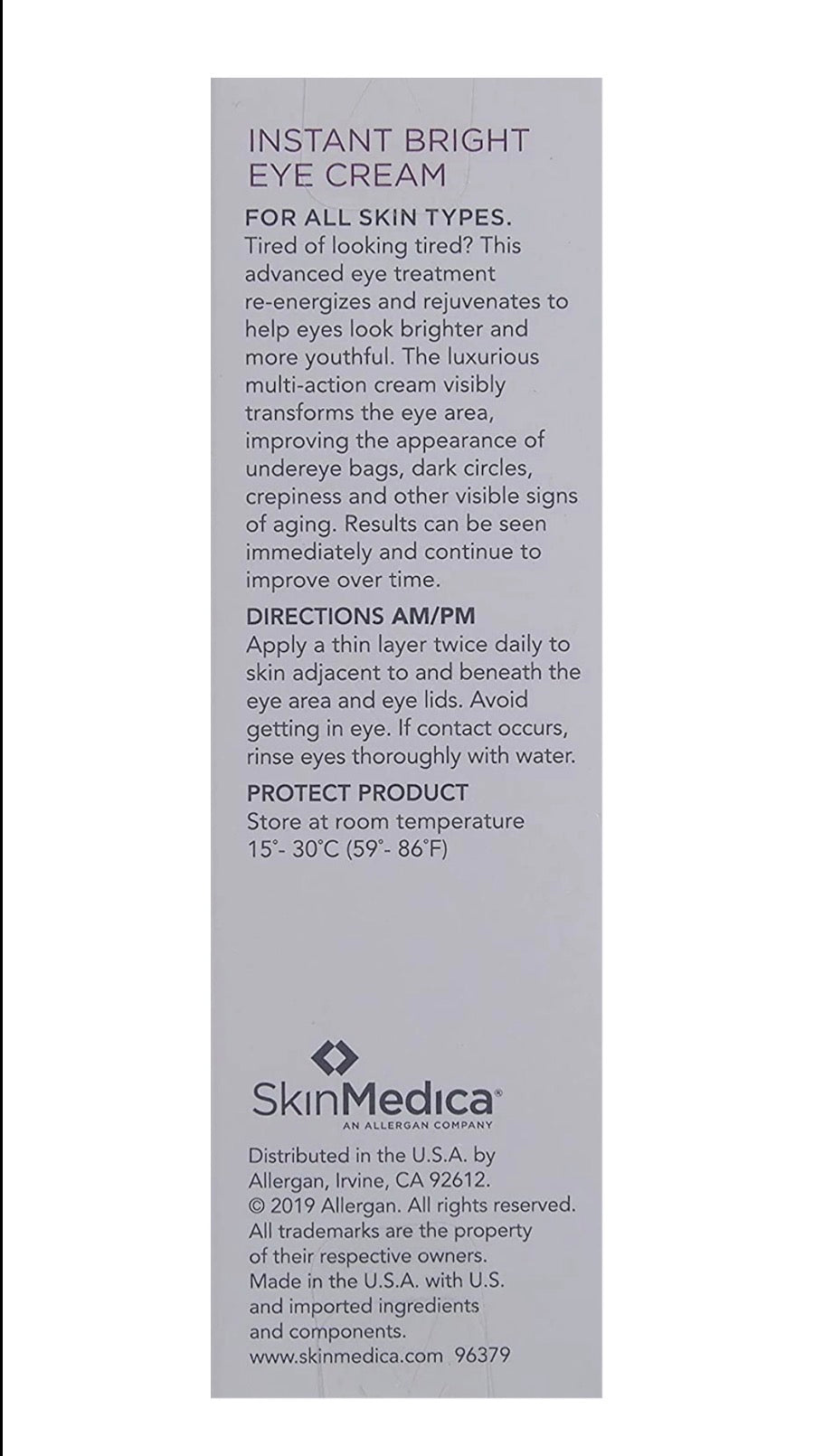 Skinmedica Instant Bright Eye Cream 0.5 fl oz. Brightening Dark Circles puffiness anti-aging Undereye Bags hollowing